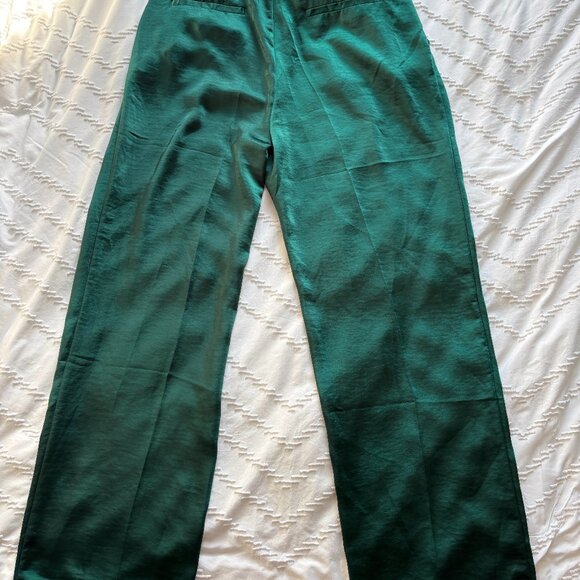 GAP High Rise Pleated Satin Trousers, Pine Green. - Picture 3 of 6
